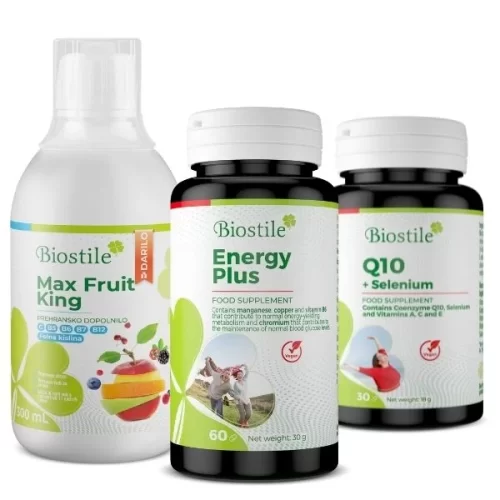 Biostile ENERGY PLUS + Q10+SELEN + Poklon MAX FRUIT KING 300ml